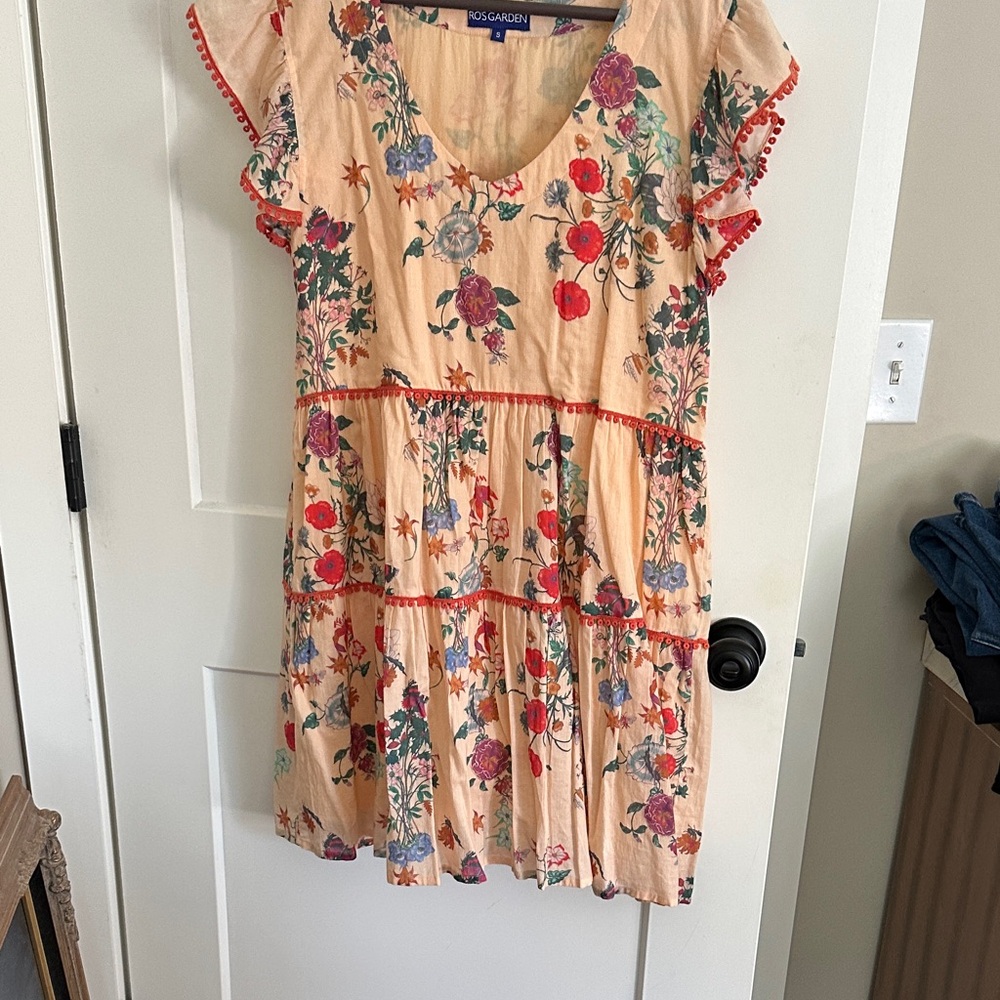 Floral Print Dress with Red Accents - Never Worn